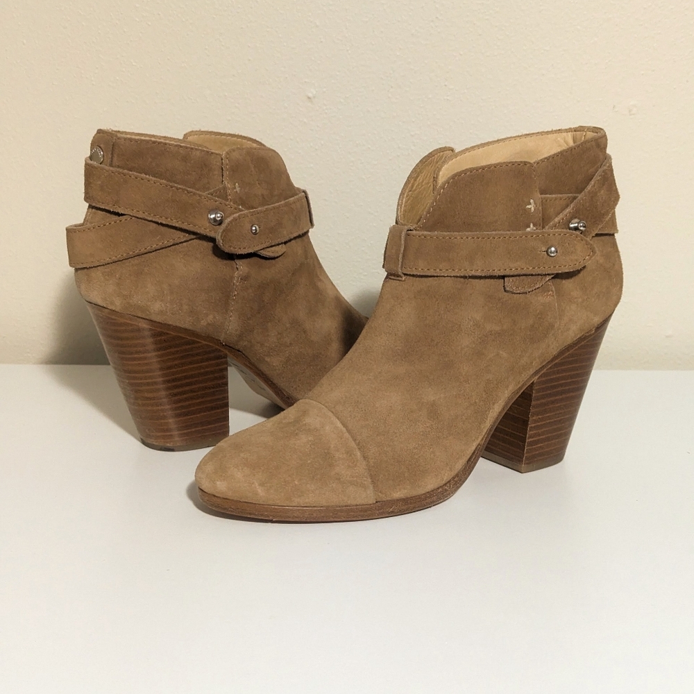 Rag & Bone Harrow Calf Leather Suede Ankle Strap Stacked Heel Booties 9.5
